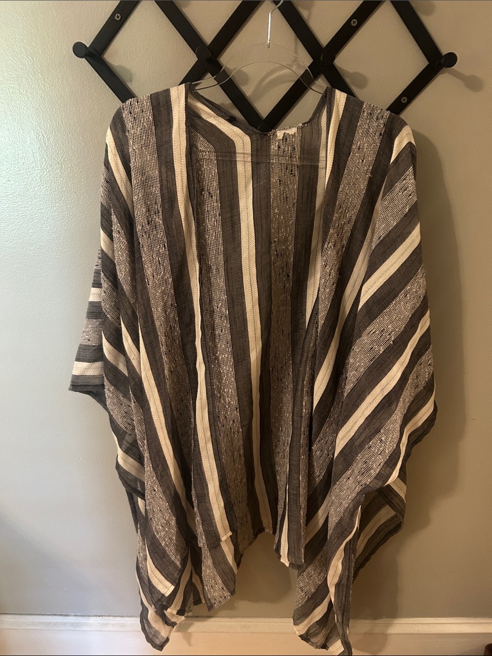 Time and Tru Striped Open-Front Poncho in Gray and Cream